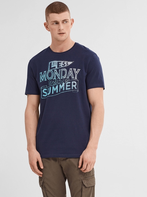 

ESPRIT Men Navy Printed Round Neck T-shirt, Navy blue