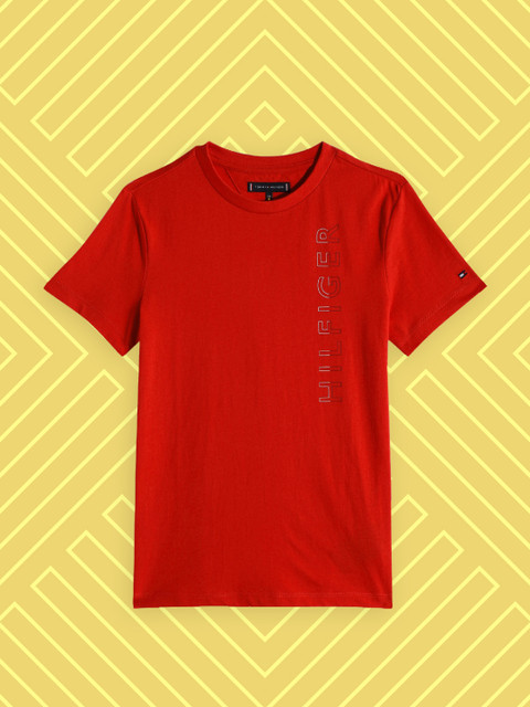 

Tommy Hilfiger Boys Red Brand Logo Printed Pure Cotton T-shirt