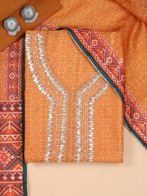 

Soch Mustard yellow & Red Printed Unstitched Dress Material