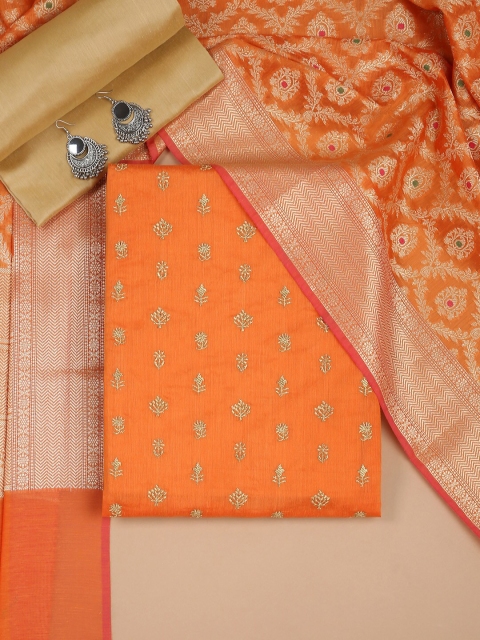 

Soch Orange & Gold-Toned Embroidered Unstitched Dress Material