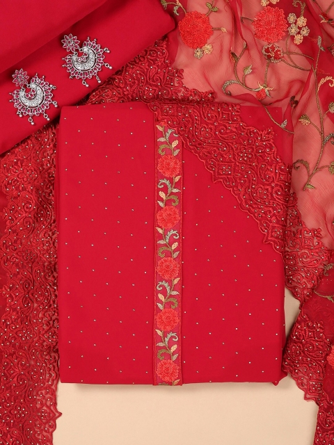 

Soch Red & Gold-Toned Embroidered Unstitched Dress Material