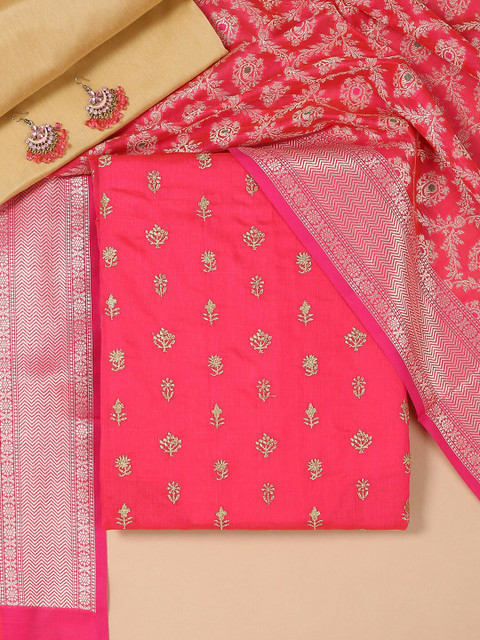 

Soch Coral & Gold-Toned Embroidered Unstitched Dress Material