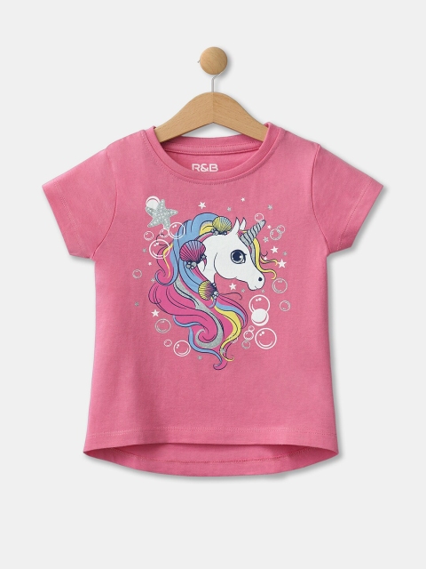 

R&B Girls Pink unicorn Printed T-shirt