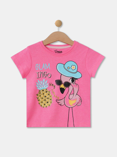 

R&B Girls Pink Typography Printed Applique T-shirt