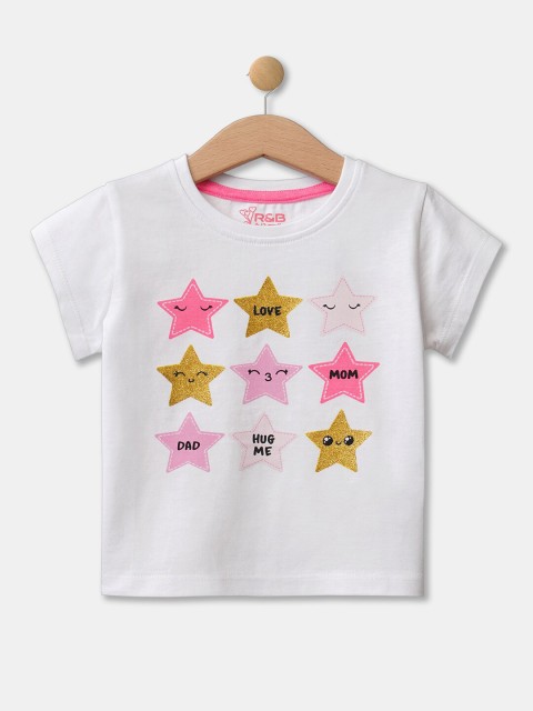 

R&B Girls White Printed Applique T-shirt