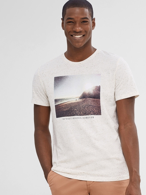 

ESPRIT Men Off-White Printed Round Neck T-shirt
