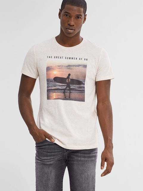 

ESPRIT Men Off-White Printed Round Neck T-shirt