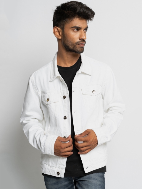 

FREAKINS Women White Washed Colourblocked Denim Jacket with Embroidered