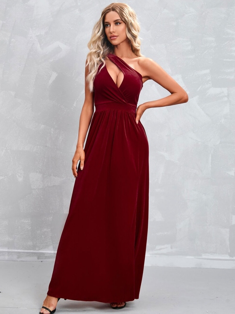 

BoStreet Women Maroon Fit & Flare One Shoulder Maxi Dress