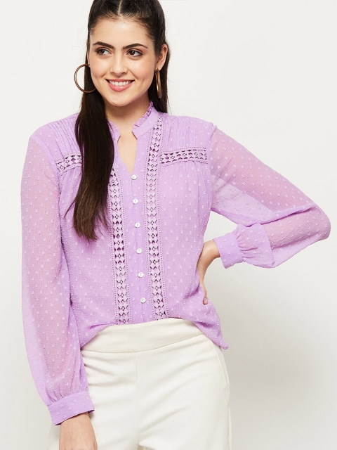 

max Purple Self Design Shirt Style Top