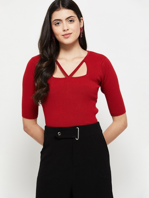 

max Women Red Solid Square Neck Top