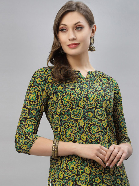 

KALINI Women Green & Black Floral Printed Floral Crepe Kurta