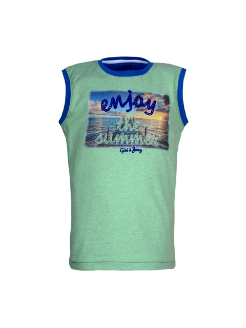 

Gini and Jony Boys Green & Blue Printed Round Neck T-shirt