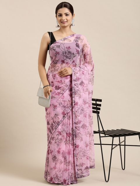 

Pothys Pink Floral Pure Chiffon Saree