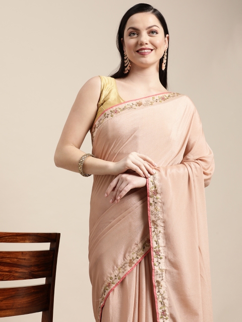 

Pothys Beige Beads and Stones Embellished Pure Chiffon Saree