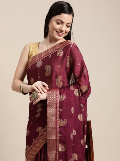 

Pothys Purple & Gold-Toned Ethnic Motifs Woven Design Pure Chiffon Saree