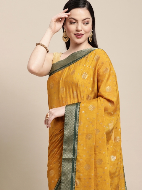 

Pothys Mustard & Green Woven Design Ethnic Motifs Pure Chiffon Saree