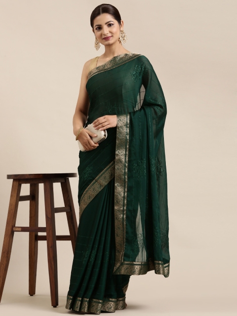 

Pothys Green Floral Sequinned Pure Chiffon Saree