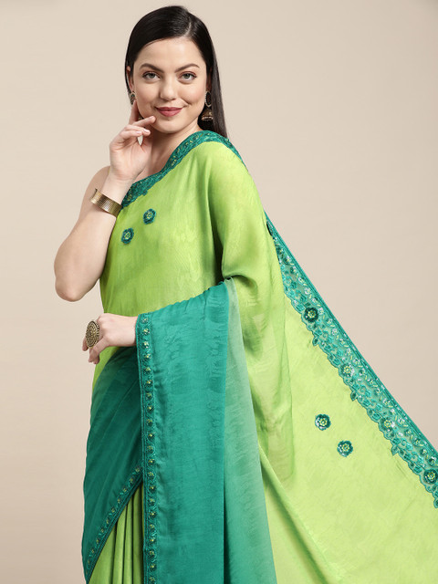 

Pothys Green Ombre Sequinned Embellished Pure Chiffon Saree