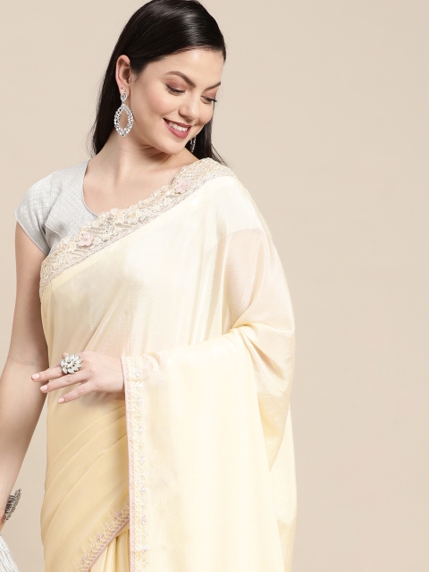 

Pothys Cream-Coloured Sequinned Embellished Pure Chiffon Saree