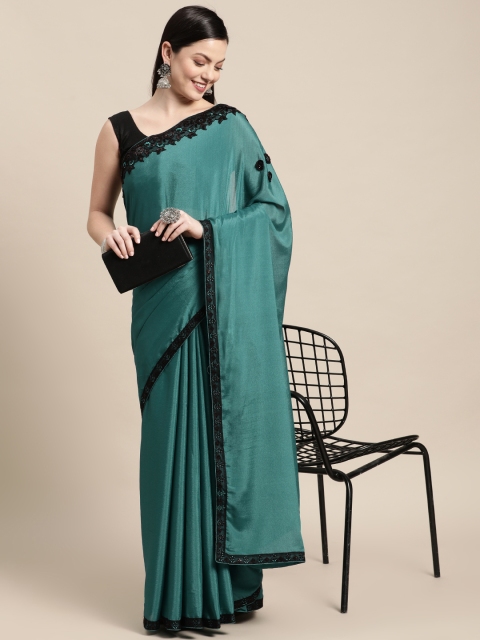 

Pothys Green & Black Sequinned Embellished Pure Chiffon Saree