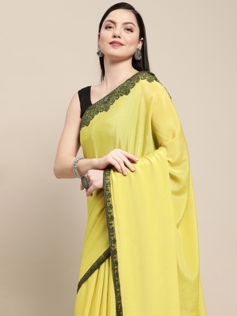 

Pothys Lime Green Sequinned Embellished Pure Chiffon Saree