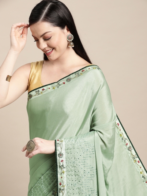 

Pothys Green Sequinned Embellished Pure Chiffon Saree