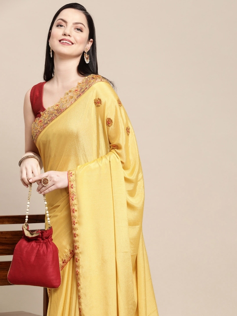 

Pothys Yellow Sequinned Embellished Pure Chiffon Saree