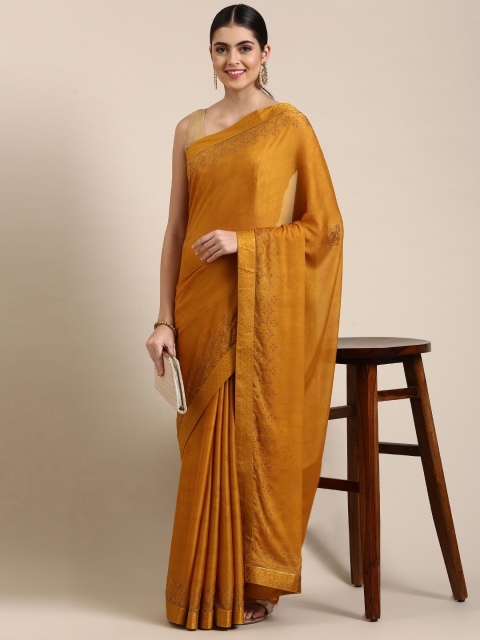 

Pothys Mustard Floral Beads and Stones Pure Chiffon Saree