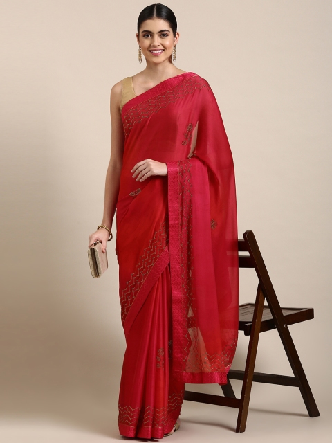 

Pothys Red Floral Beads and Stones Pure Chiffon Saree