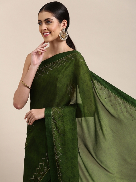 

Pothys Green Floral Beads and Stones Pure Chiffon Saree