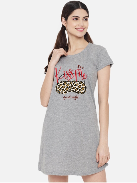 

FFLIRTYGO Grey Printed T-Shirt Nightdress