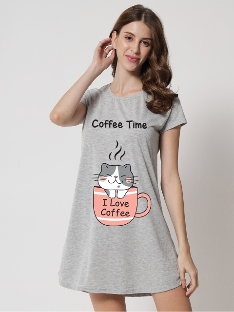 

FFLIRTYGO Grey Printed T-shirt Nightdress
