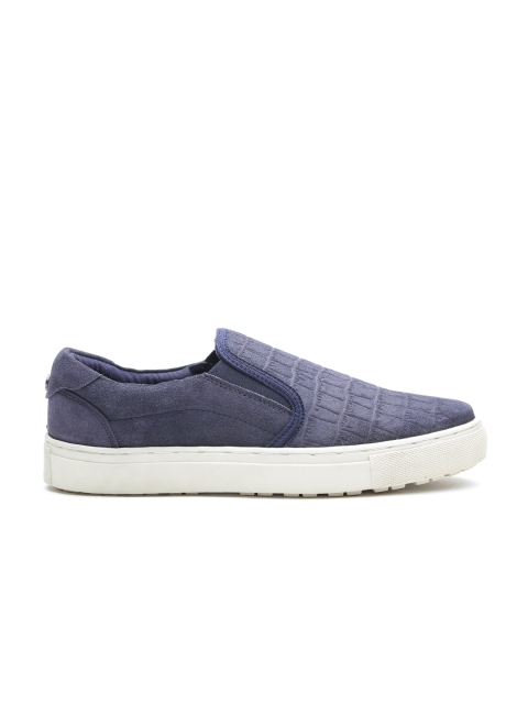 

Carlton London Men Navy Croc-Textured Suede Slip-Ons, Navy blue