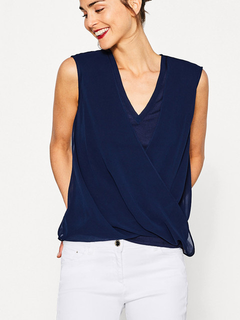 

ESPRIT Women Navy Blue Solid Wrap Top