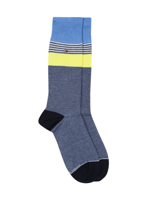 

Tommy Hilfiger Men Blue & Fluorescent Green Striped Above Ankle-Length Socks