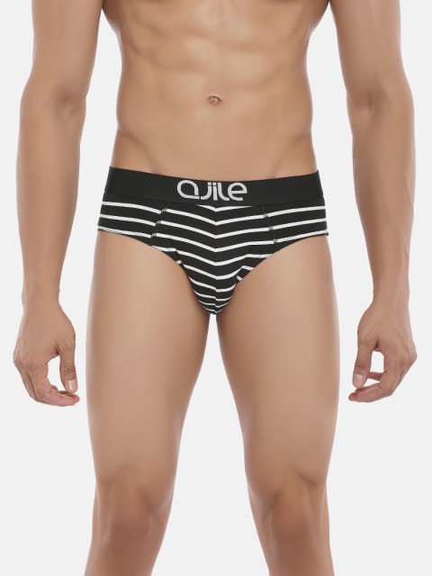 

Ajile by Pantaloons Men Black & White Striped Cotton Basic Briefs