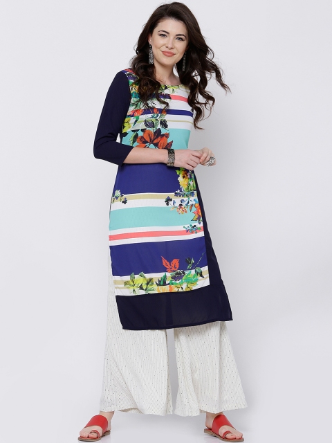 

Vishudh Women Blue Printed Straight Kurta