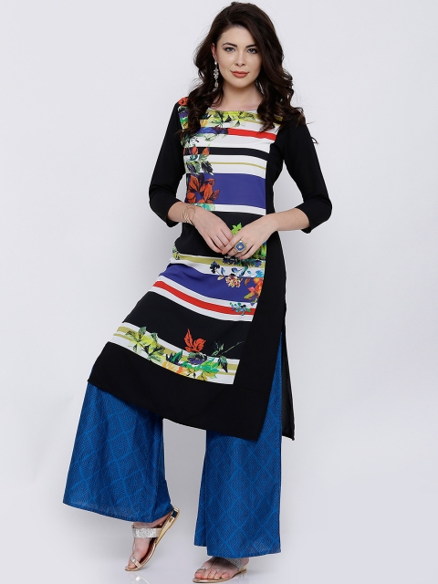 Vishudh Women Black Printed Straight Kurta available at myntra for Rs.399