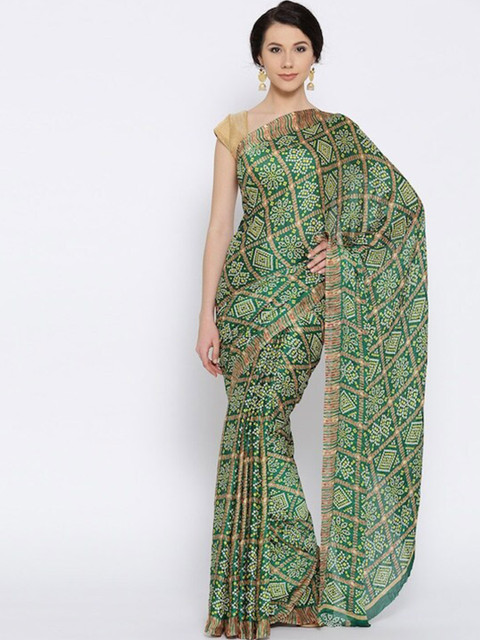 

Rani Saahiba Green & Red Bandhani Fusion Saree