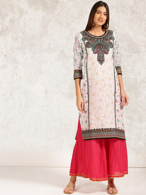 

Anouk Women White Printed Straight Kurta