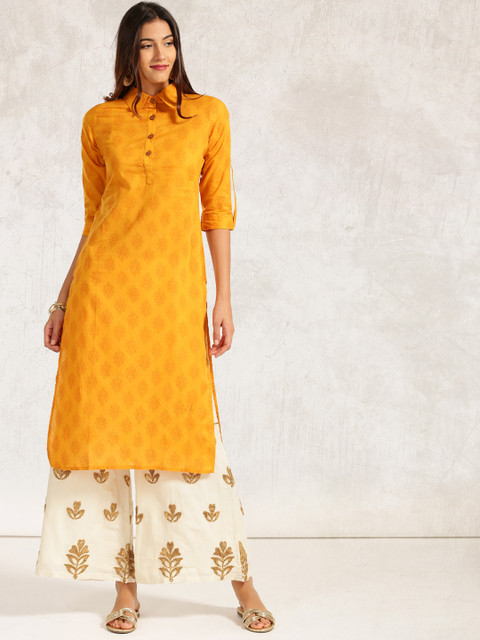 

Anouk Women Mustard Yellow Printed Straight Kurta