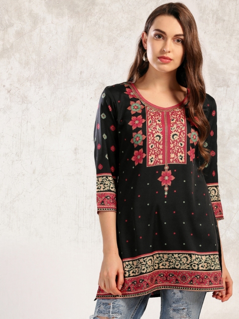 

Anouk Women Black & Pink Printed Straight Kurti