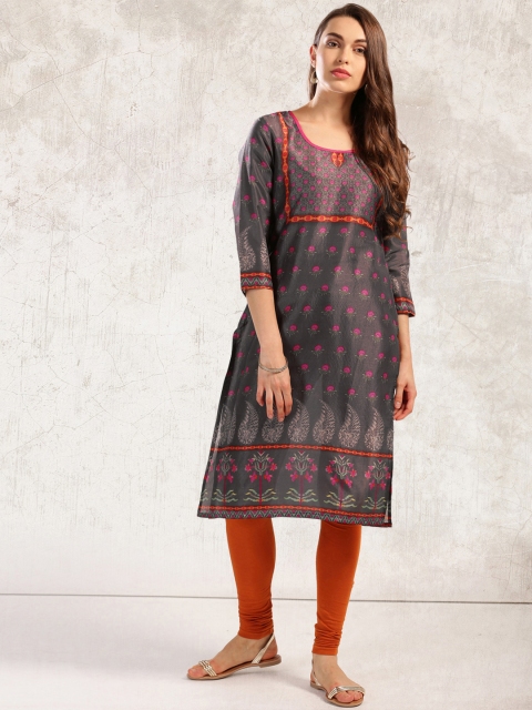 

Anouk Women Grey Printed Straight Kurta