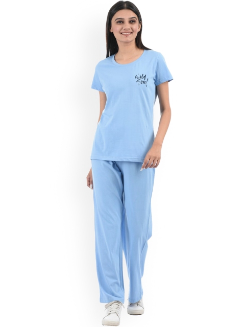 

ONEWAY Women Turquoise Blue Printed Night suit