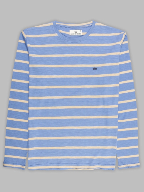 

FRENCH CROWN Men Blue & White Striped Regular Fit T-shirt