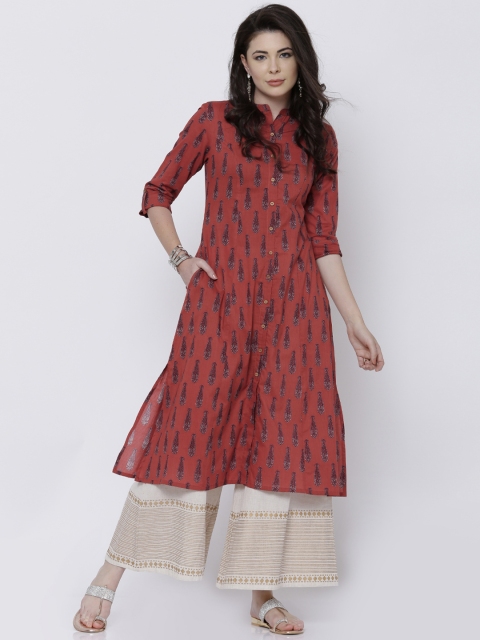 

Vishudh Women Rust Red Printed A-Line Kurta