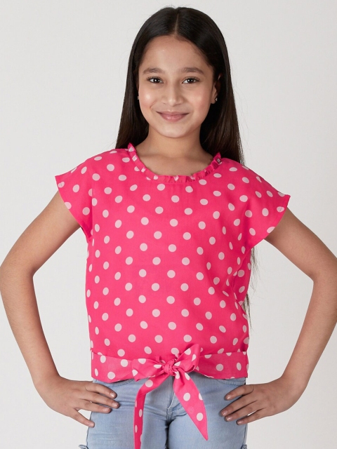 

CACA CINA Pink Print Extended Sleeves Polka Dotted Georgette Top