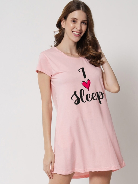

FFLIRTYGO Pink Printed T-Shirt Nightdress