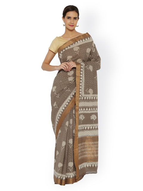 

Desi Weavess Brown Pure Cotton Bagru Block Print Mangalagiri Saree